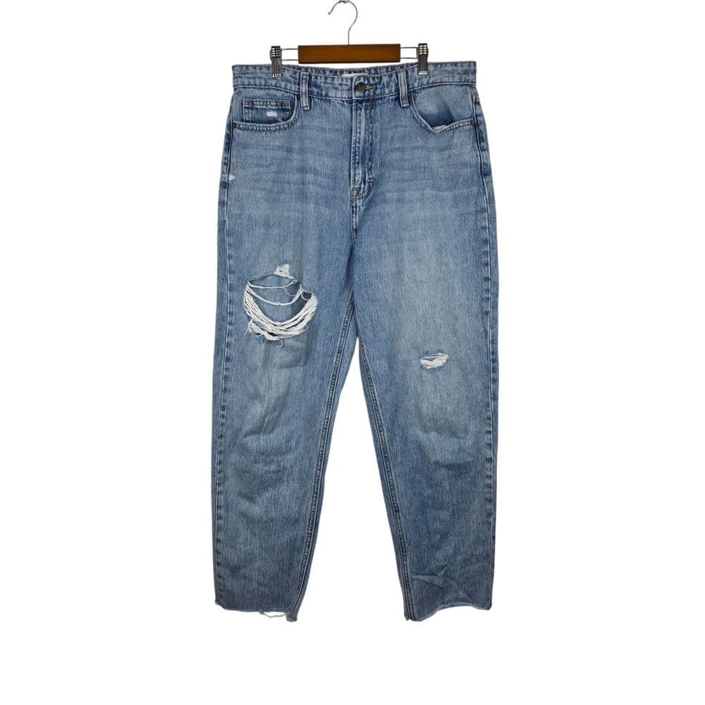 Bohme Jeans Womens 31 Blue Cotton Distressed High Rise Straight Leg Medium Wash